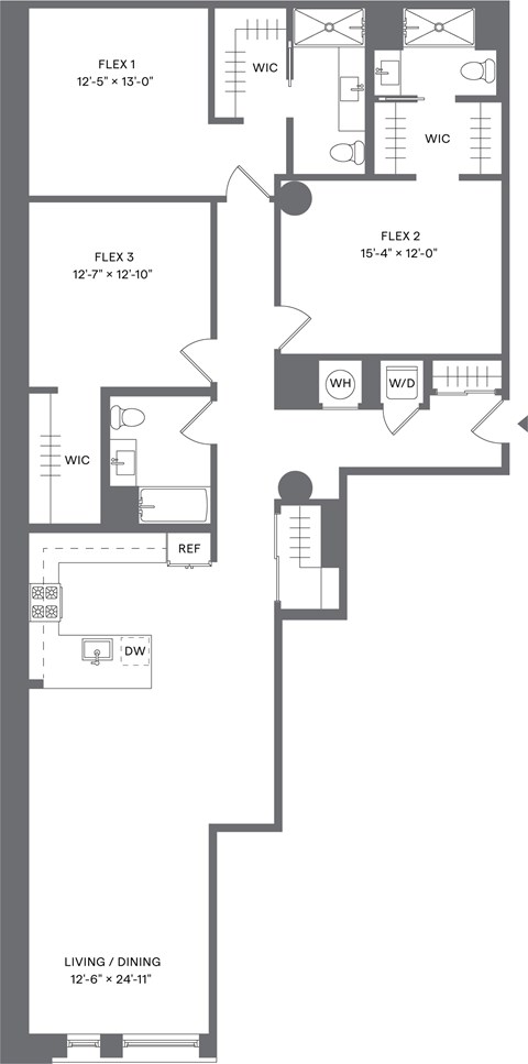 Floor plan for studio, 3 baths, 1731 sqft